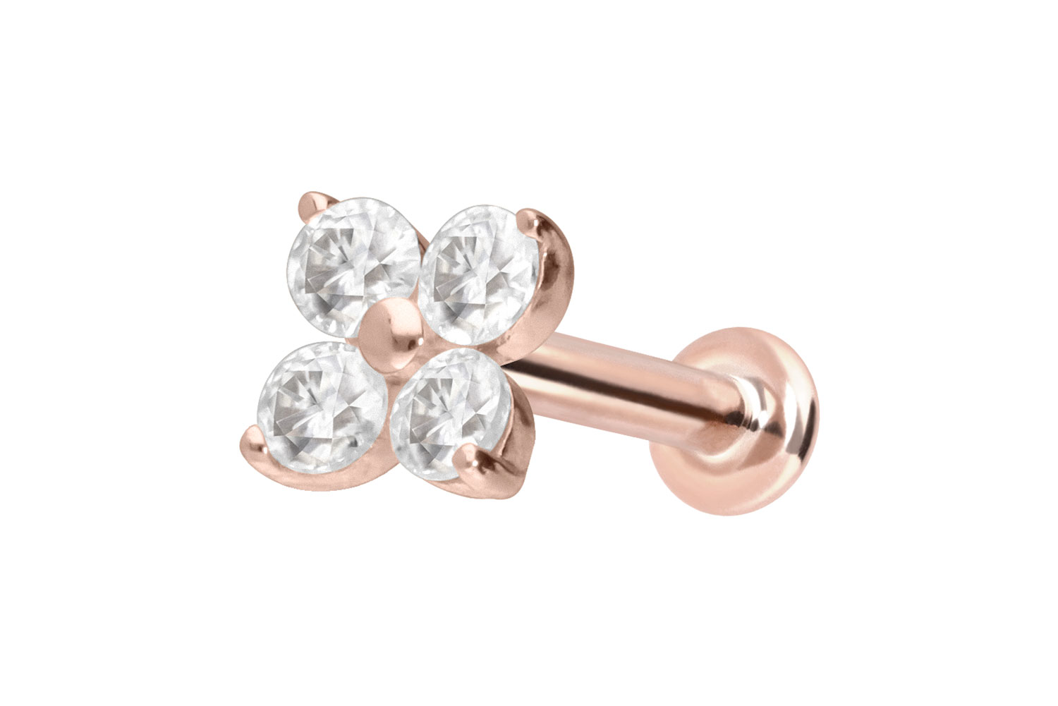 14 Karat Gold Labret Piercing mit Innengewinde MOISSANIT-BLUME